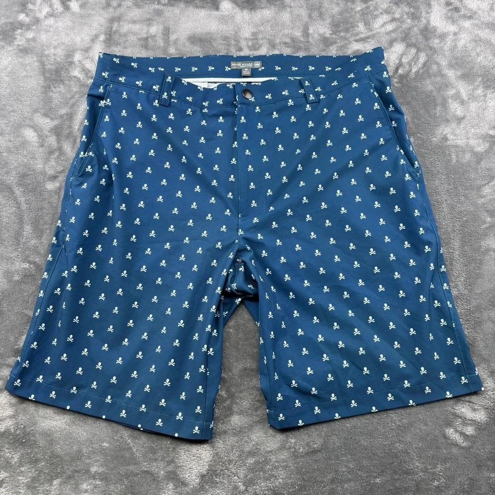 Peter Millar Shackleford Golf Shorts Mens 36 Blue Skulls Performance Inseam 10